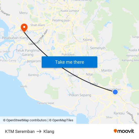 KTM Seremban to Klang map