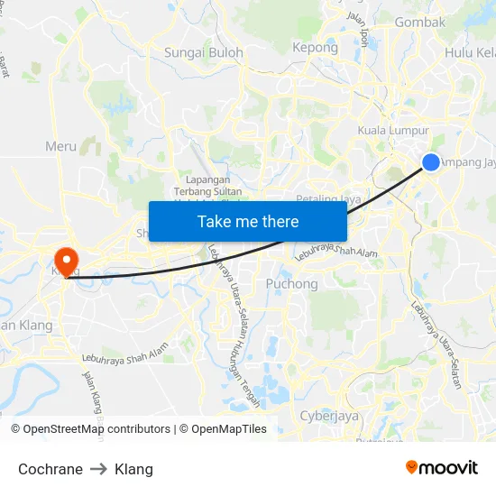 Cochrane to Klang map