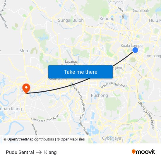 Pudu Sentral to Klang map