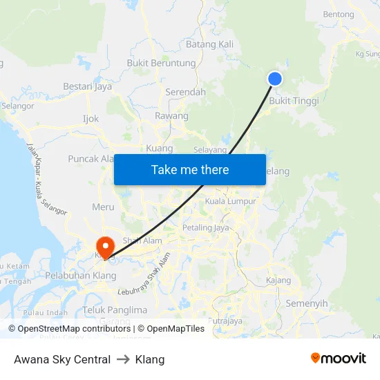 Awana Sky Central to Klang map