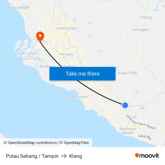Pulau Sebang / Tampin to Klang map