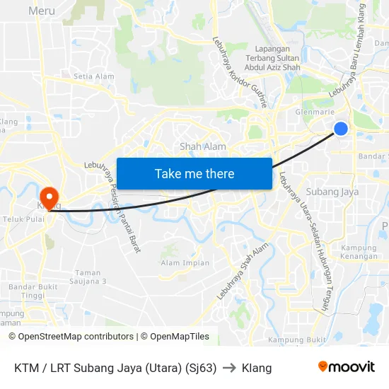 KTM / LRT Subang Jaya (Utara) (Sj63) to Klang map