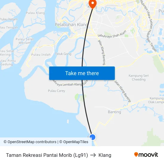 Taman Rekreasi Pantai Morib (Lg91) to Klang map