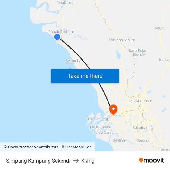 Simpang Kampung Sekendi to Klang map