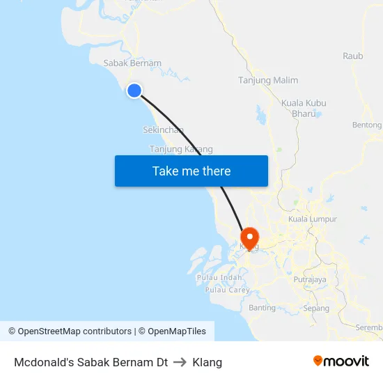 Mcdonald's Sabak Bernam Dt to Klang map