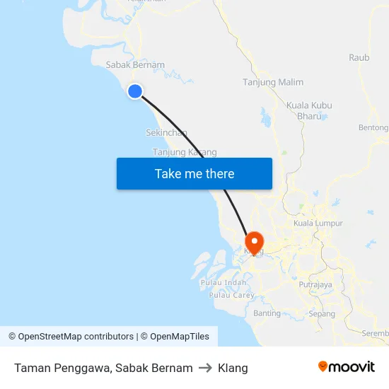 Taman Penggawa, Sabak Bernam to Klang map