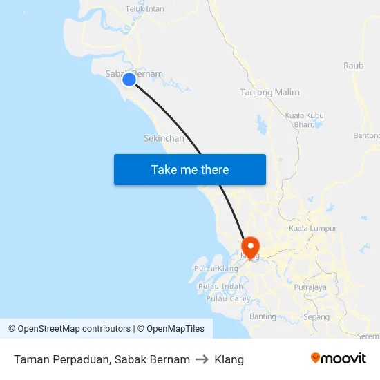 Taman Perpaduan, Sabak Bernam to Klang map