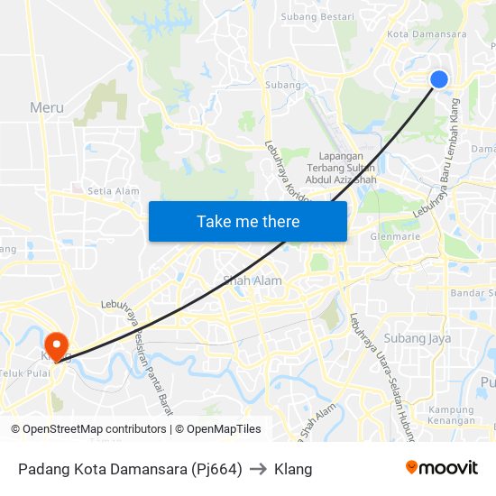 Padang Kota Damansara (Pj664) to Klang map