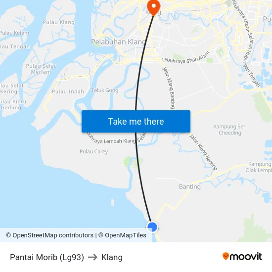 Pantai Morib (Lg93) to Klang map