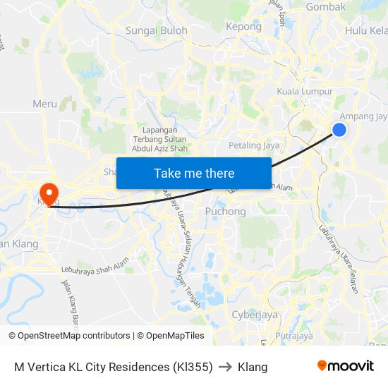M Vertica KL City Residences (Kl355) to Klang map