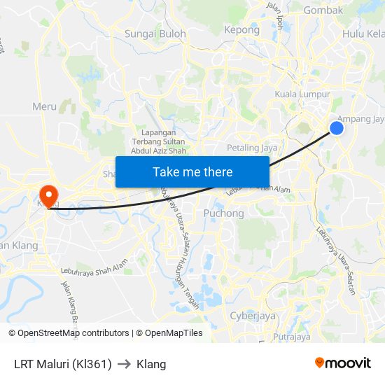 LRT Maluri (Kl361) to Klang map