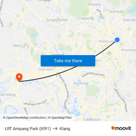LRT Ampang Park (Kl91) to Klang map