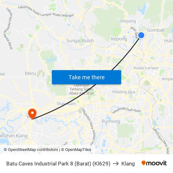 Batu Caves Industrial Park 8 (Barat) (Kl629) to Klang map
