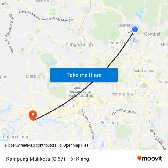 Kampung Mahkota (Sl67) to Klang map