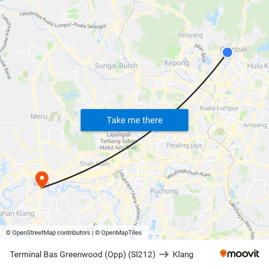 Terminal Bas Greenwood (Opp) (Sl212) to Klang map