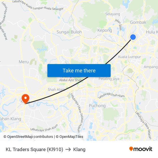 KL Traders Square (Kl910) to Klang map