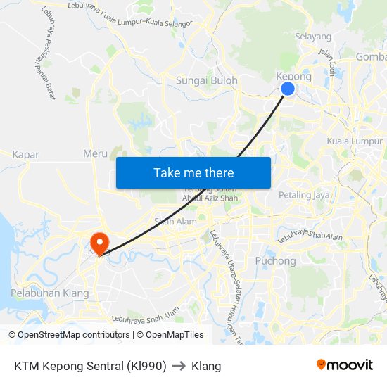 KTM Kepong Sentral (Kl990) to Klang map