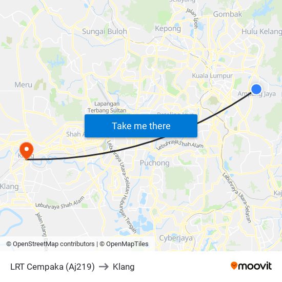 LRT Cempaka (Aj219) to Klang map