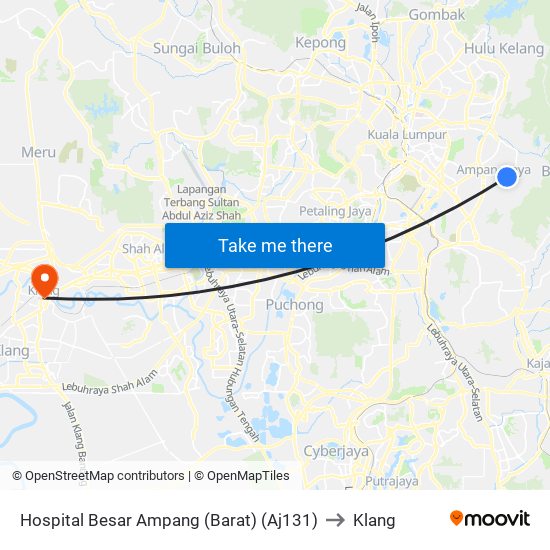 Hospital Besar Ampang (Barat) (Aj131) to Klang map