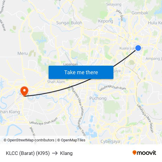 KLCC (Barat) (Kl95) to Klang map