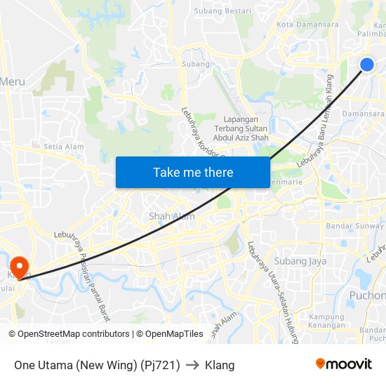 One Utama (New Wing) (Pj721) to Klang map