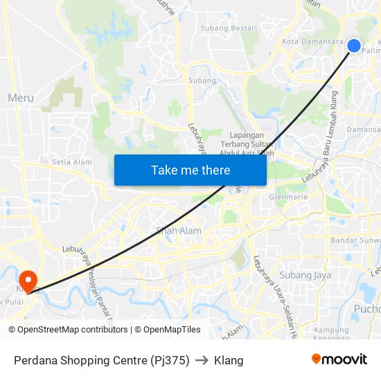 Perdana Shopping Centre (Pj375) to Klang map