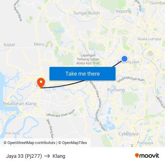 Jaya 33 (Pj277) to Klang map