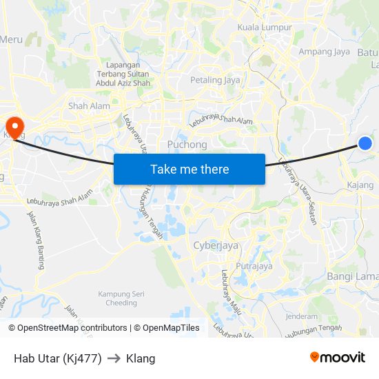 Hab Utar (Kj477) to Klang map