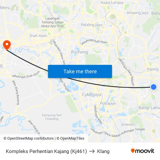 Kompleks Perhentian Kajang (Kj461) to Klang map