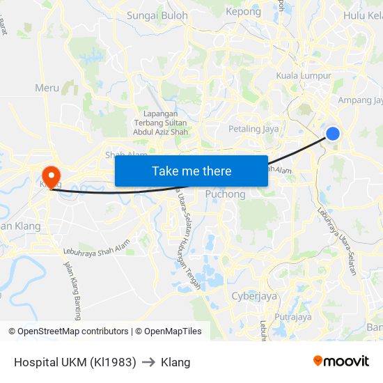 Hospital UKM (Kl1983) to Klang map
