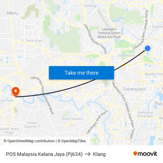 POS Malaysia Kelana Jaya (Pj634) to Klang map