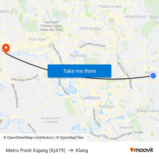 Metro Point Kajang (Kj479) to Klang map