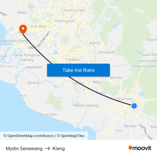 Mydin Senawang to Klang map