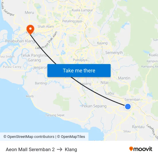 Aeon Mall Seremban 2 to Klang map