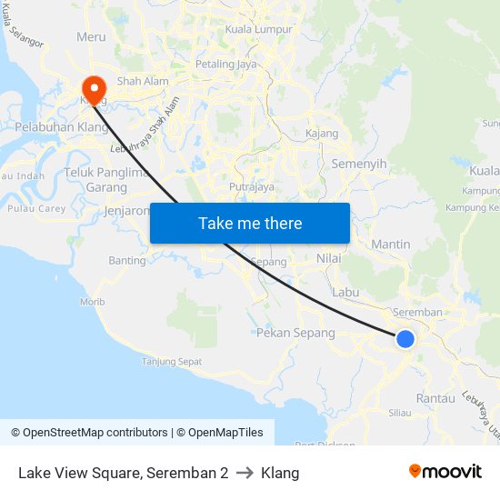 Lake View Square, Seremban 2 to Klang map