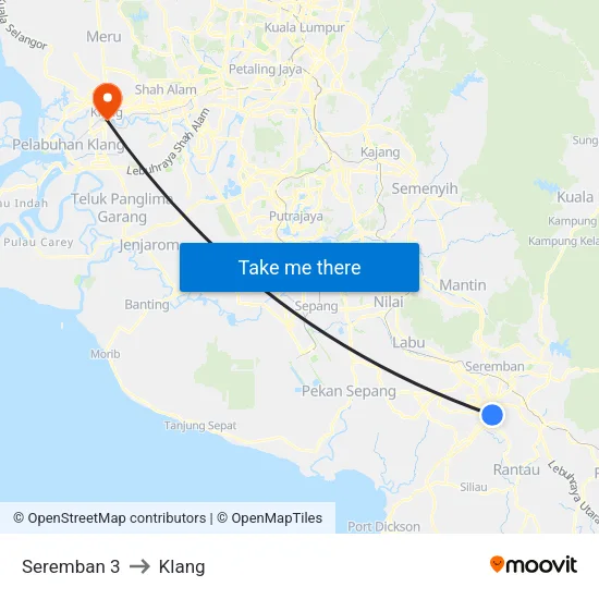 Seremban 3 to Klang map