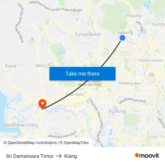 Sri Damansara Timur to Klang map