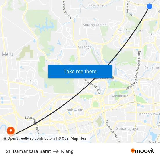 Sri Damansara Barat to Klang map
