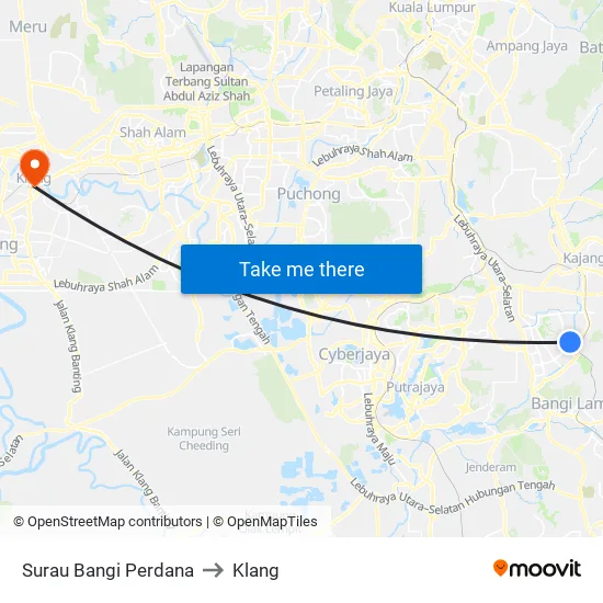 Surau Bangi Perdana to Klang map