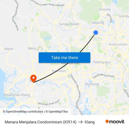 Menara Menjalara Condominium (Kl514) to Klang map