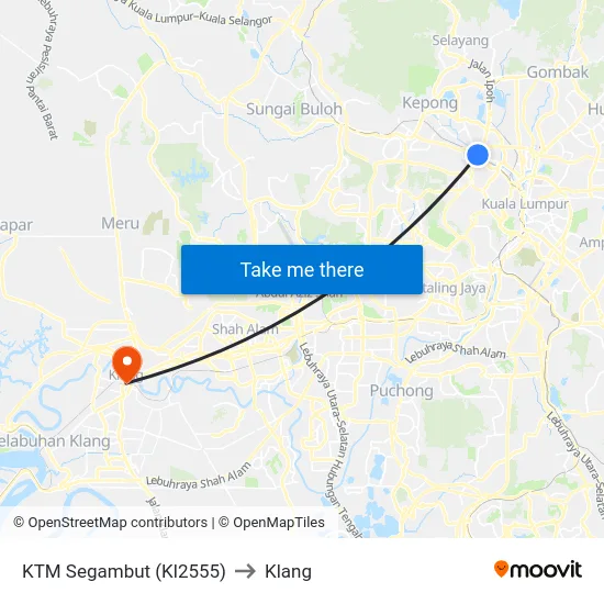 KTM Segambut (Kl2555) to Klang map