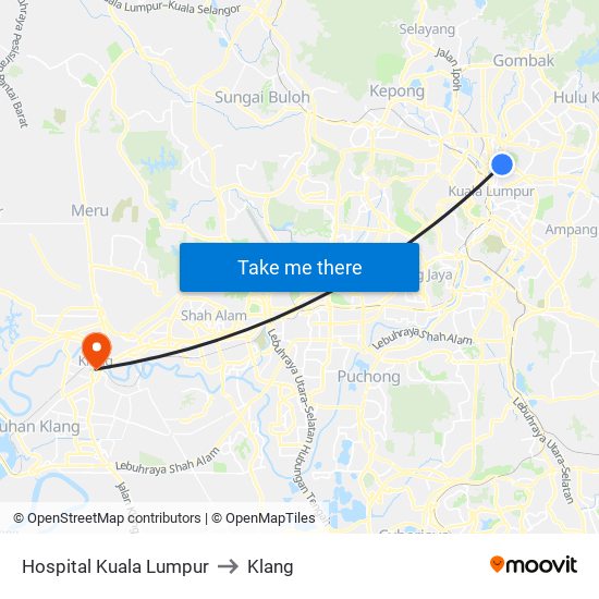 Hospital Kuala Lumpur to Klang map
