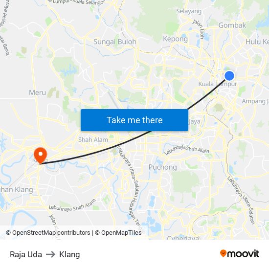 Raja Uda to Klang map