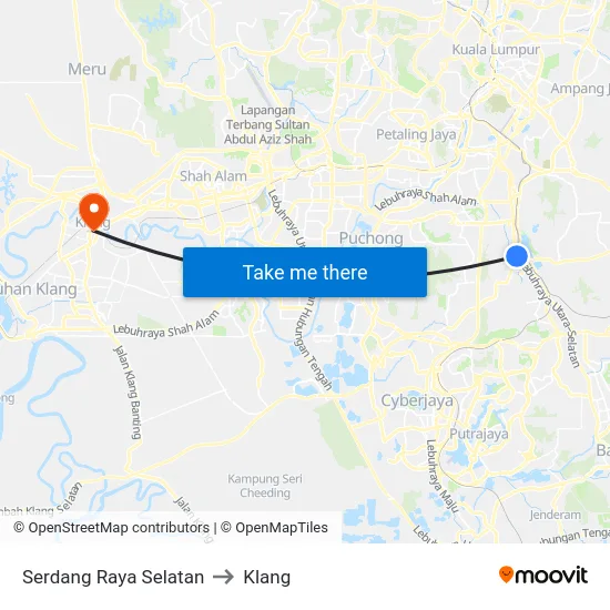 Serdang Raya Selatan to Klang map