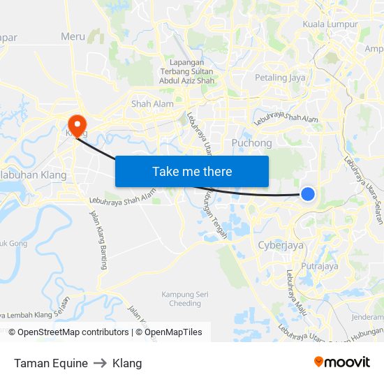 Taman Equine to Klang map