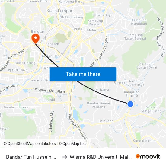 Bandar Tun Hussein Onn to Wisma R&D Universiti Malaya map