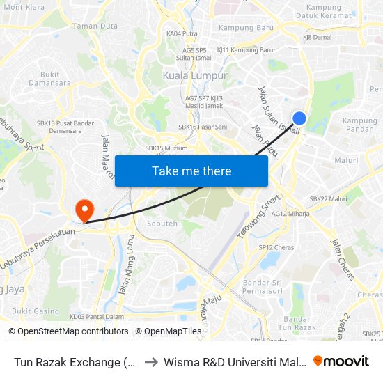 Tun Razak Exchange (Trx) to Wisma R&D Universiti Malaya map