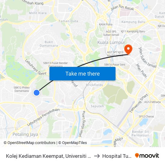 Kolej Kediaman Keempat, Universiti Malaya (Kl2348) to Hospital Tung Shin map