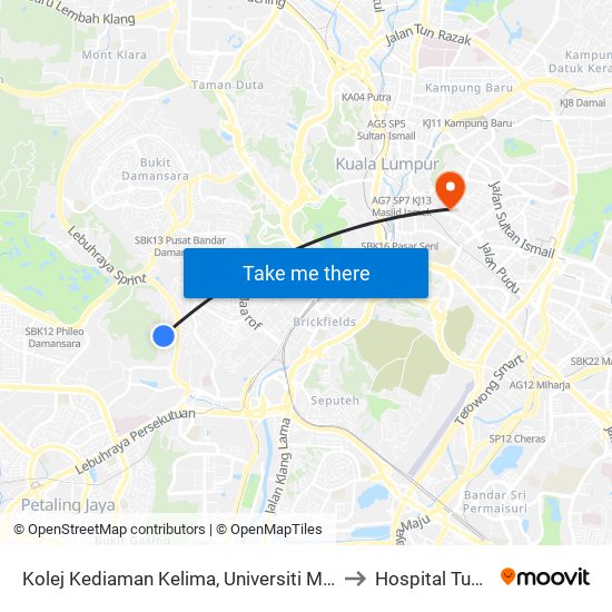 Kolej Kediaman Kelima, Universiti Malaya (Kl2343) to Hospital Tung Shin map