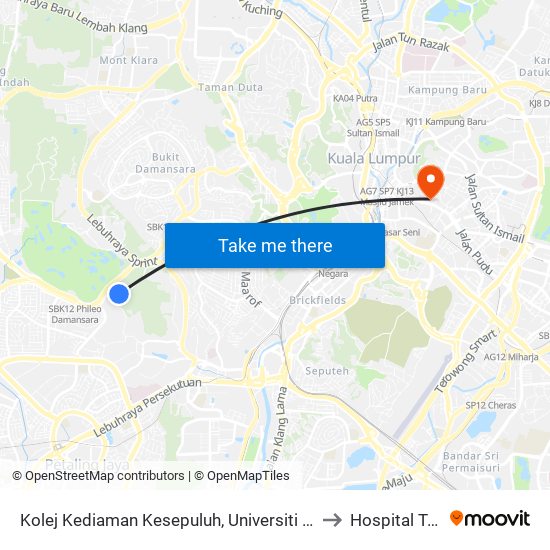 Kolej Kediaman Kesepuluh, Universiti Malaya (Opp) (Kl2345) to Hospital Tung Shin map